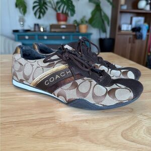 Coach Tan and Gold Patterned Sneakers